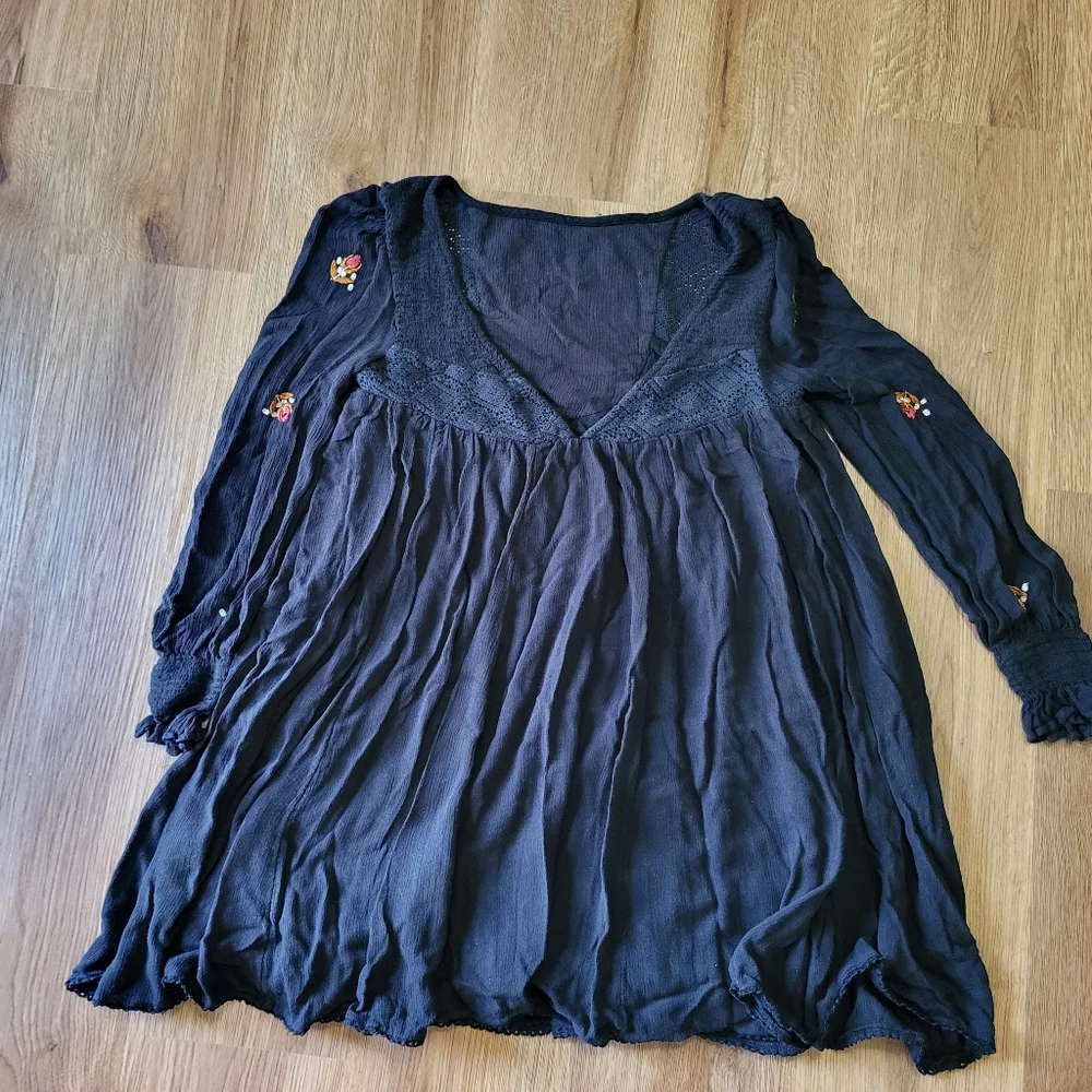 Free People Mohave Embroidered Minidress Fall‎ Bohemian Black Women's Size XS